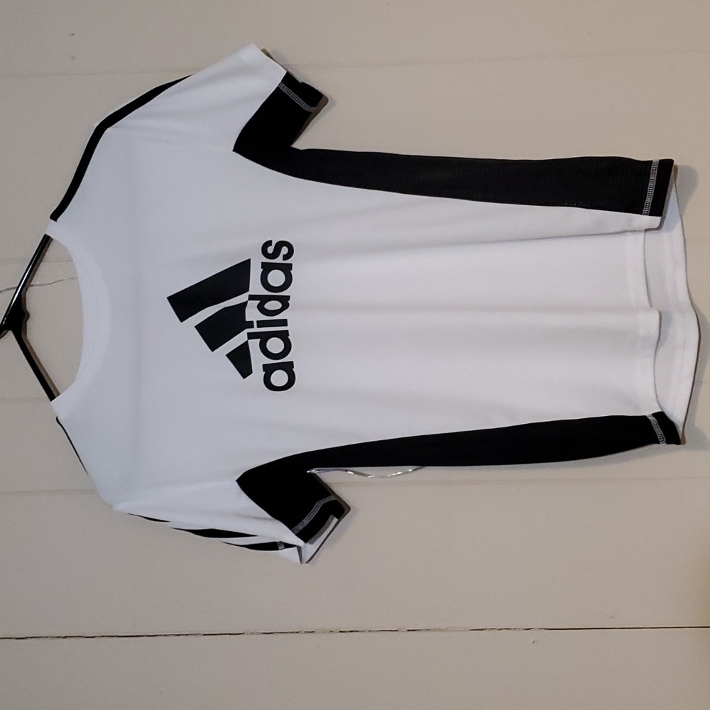 NWOT Adidas Crew neck, short sleeve top. Black and white. Unisex Med 3 for $50